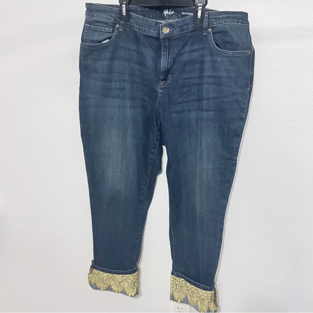 Style & Co. Boyfriend Cut Jeans with Gold Lace Hem